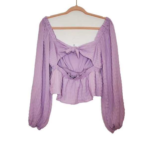 Lush Size M Top Lavender Long Balloon Sleeves Peplum Fairy Cottage Core Coquette - Picture 8 of 8